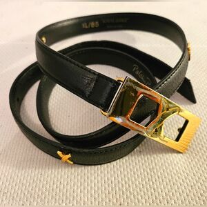 Black Leather Women's Belt with Gold Buckle